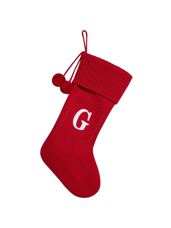 20 In Initial Monogram Embroidered Christmas Stocking Knitted Christmas Decorations Stocking Knitted Hosiery Wool Hosiery Embroidered Letter Children'S Candy Gift Bag/ Christmas decoration socks G