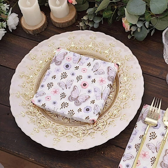20 Ivory 13X13 In Cocktail Paper Napkins Lavender Butterfly Design Party Events
