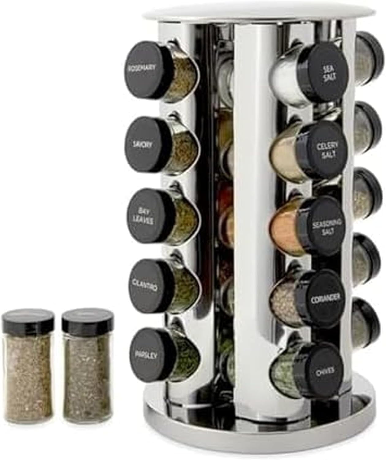 20 Jar Revolving Countertop Spice Rack with Spices Included, FREE Spice ...