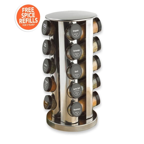 20 - Jar Revolving Spice Rack with Prefilled Glass Jars