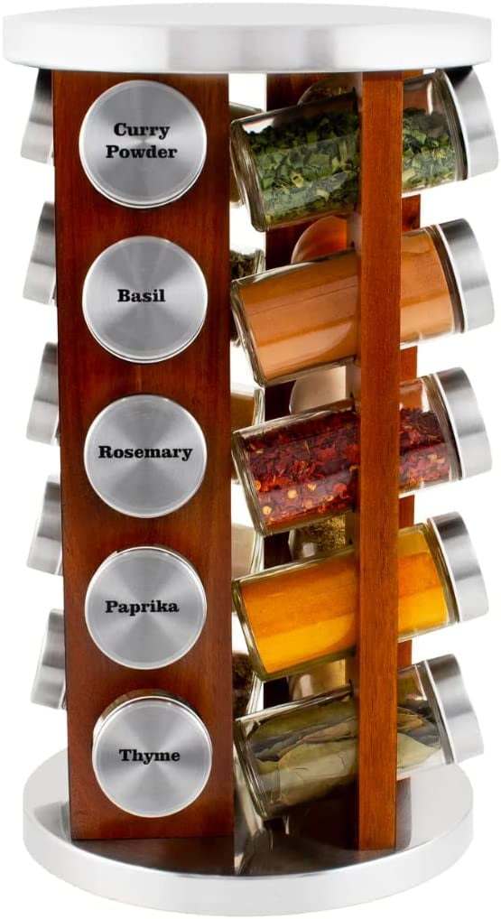 20 Jar Spice Rack with Spices Included Tower Organizer for Kitchen
