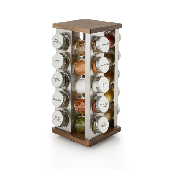 20 Jar Vintage Spice Rack With Spices Included Revolving Countertop Organizer Glass Jars Labeled Caps Removable Sifter Discs And Free Refills For 5 Years