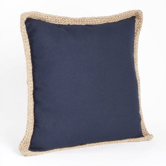 20" Jute Braided Cotton Throw Pillow, Down Filler Included (Navy)