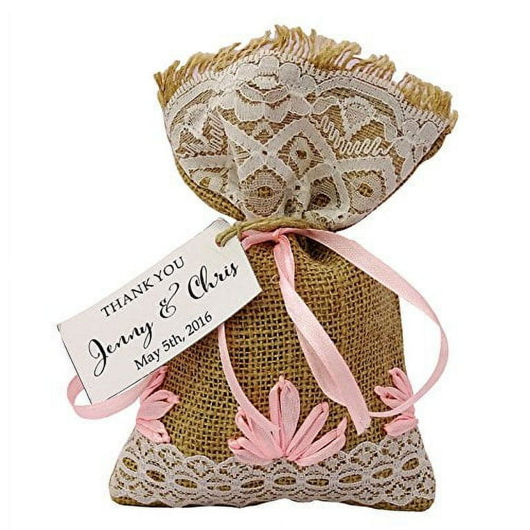 20 Jute Drawstring Bag Pouches With Custom Tag Wedding Small Net