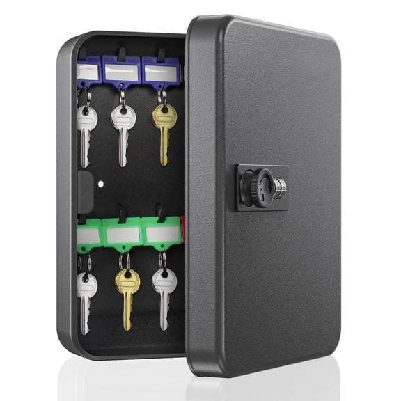 20 Keys Black Steel Key Cabinet Security Storage Organizer
