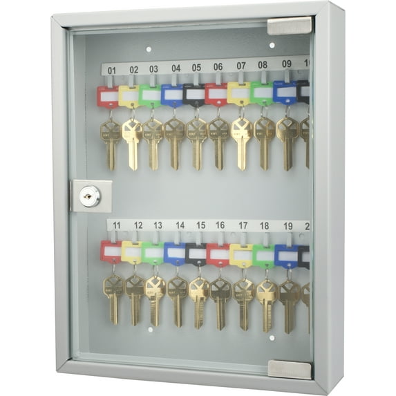 20 Keys Lock Box Gray W/ Glass Door