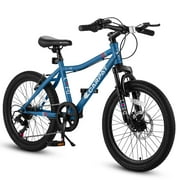 CASEMIOL 20" Kids' Mountain Bike, 7 Speed Boys Girls Bicycle with Shimano Grip Shift, Lightweight Mountain Bikes with Front Disc Brake for Go to School, Blue