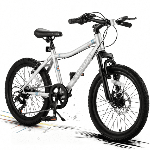 iYofe 20" Kids' Mountain Bike, 7 Speed Boys Girls Bicycle With Shimano Grip Shift, Lightweight Mountain Bikes With Front Disc Brake for Go to School, White