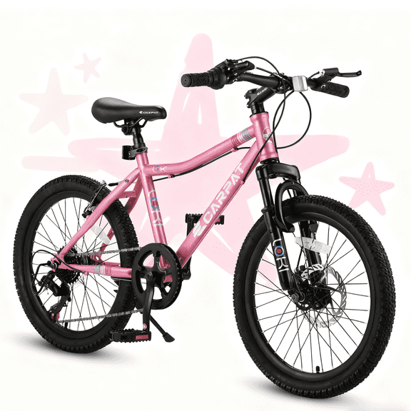 iYofe 20" Mountain Bike for Boys Girls, Bicycle for Kids with SHIMANO 7 Speed, Shock Absorbing Front Fork, Lightweight Bikes with V-Brakes for Outdoor Adventure, Pink
