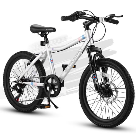 20" Kids Mountain Bike, 7-Speed Bicycle with Front Suspension & Dual Brakes, Ages 6-12,White