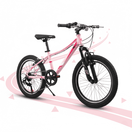 20 inch Kids Mountain Bike for Girls Boys 7-12 Years Youth Bicycle MTB, 7-Speed with Suspension Fork, V-Brakes - Pink/Blue