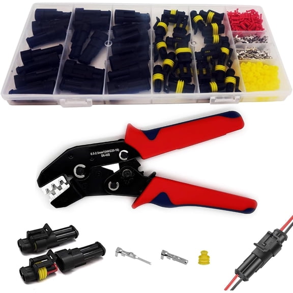 20 Kits 2 Pin Connector Automotive Electrical Connectors Quick Disconnect 2 Wire  Connector Terminal Plug Kit with Ratchet Crimping Tool