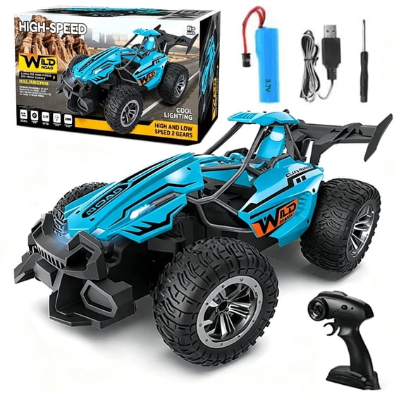 RC Monster Truck for Kids, 20 km/h High Speed Remote Control Car with LED Lights, Variable Speed Control, All Terrain Tires, Shockproof Off-Road Racing Truck Toy Gift for Boys Ages 6+