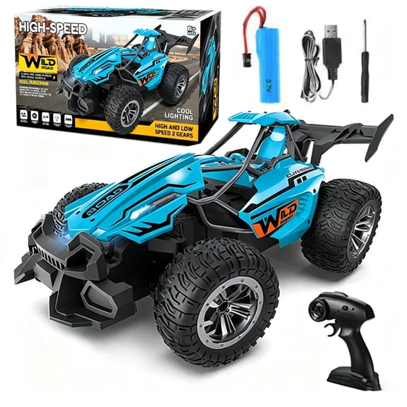 RC Monster Truck for Kids, 20 km/h High Speed Remote Control Car with LED Lights, Variable Speed Control, All Terrain Tires, Shockproof Off-Road Racing Truck Toy Gift for Boys Ages 6+