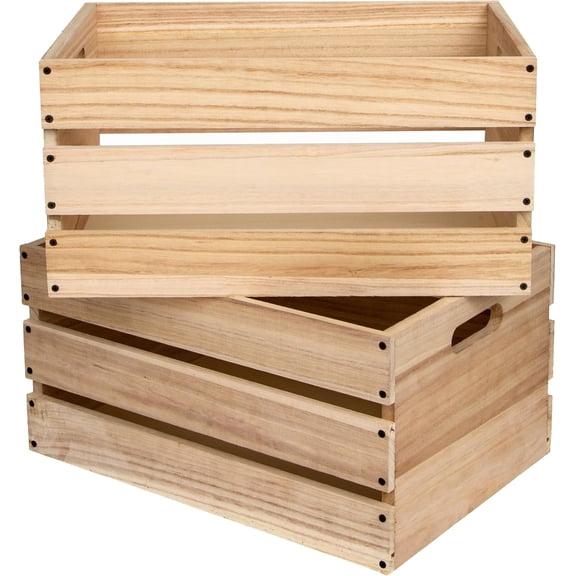 20" L Oversize Wooden Crates For Storage,  Milk Crates Of  Log Color ,Suitable for DIY,Vinyl Record Storage Crates, Size Rustic Decration  Storage Crates .