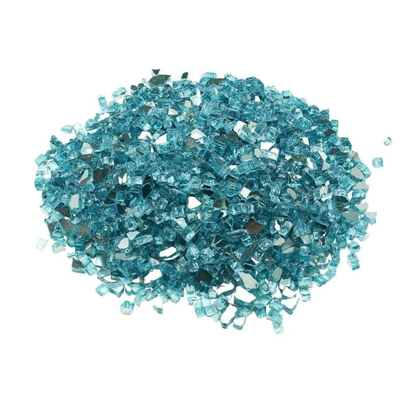 20 LBS Fire Glass 1/2-Inch Fireplace Glass Rocks for Fire Pit Table, Aqua Blue Reflective Tempered Firepit Stones, High-Temperature Decorative Crushed Glass for Indoor and Outdoor Fireplaces