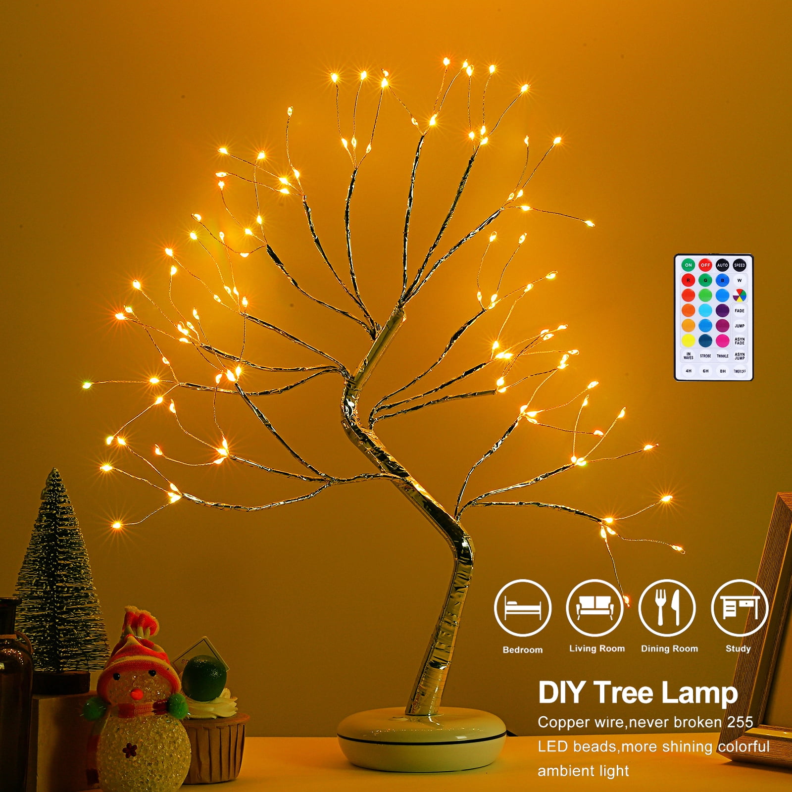 20" LED Bonsai Tree Lamp ,DIY Table Lamp with RGB Remote,16 Colors