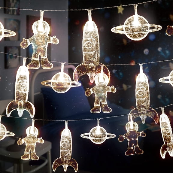 20 LED Children's Room LED String Lights Astronaut Spaceship Rocket UFO Pendants Light String Holiday Party Lights Wall Window Tree Decorative Lights(Light Warm White)