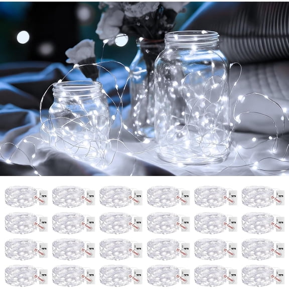 20 LED Fairy Lights with Timer, 3 Modes & Silver Wire String Lights - Waterproof Mason Jar Decor for Wedding, Christmas, Party