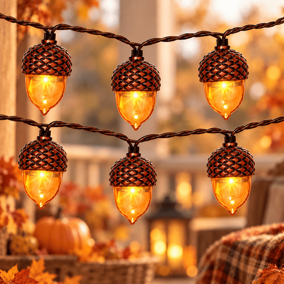 20 LED Fall String Lights, 14.8 FT Maple Leaf and 3D Acorn Battery-Operated Autumn Decor