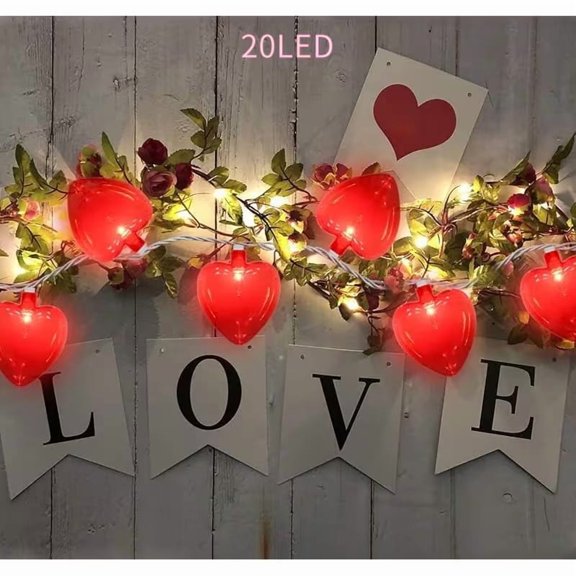 20 LED Heart Shaped Fairy String Lights - Connectable Red Love Lights for Romantic Decor and Events