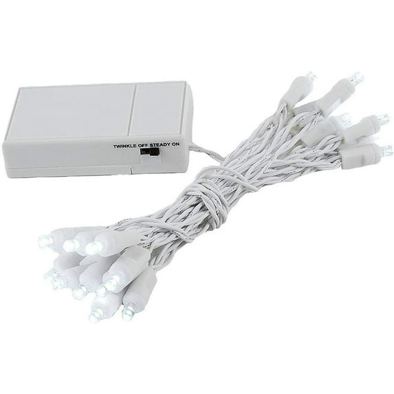 20-LED Mini String Lights, 8-Foot White Wire with Battery Power, Pure White Glow, Steady and Flashing Options for Indoor or Outdoor Decor, Requires 3 AA Batteries