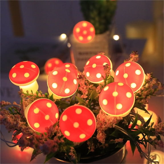 20 LED Mushroom String Lights Warm White Plug-In Outdoor Garden Patio Decor
