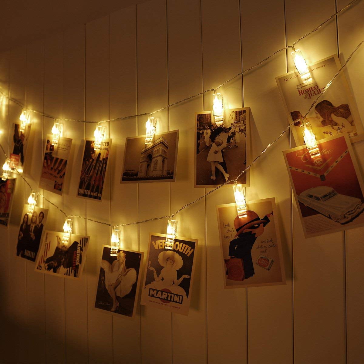 Vnsg 40 LED Photo Clip String Lights for Bedroom Wall DecorBattery or Plug Infairy Lights to Hang Pictures Christmas Cards, Wedding Photos20ft Soft