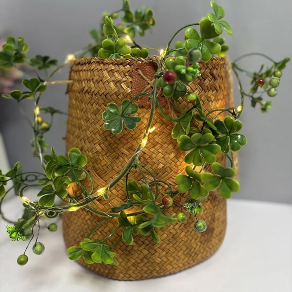 20 LED Shamrocks Vine Lights with Green Berries, Artificial Lucky Clover Garland String Lights 6.56ft Hanging Green Leaves Sprigs Fake Plants Vine Fairy Lights for Home Garden Wedding Party Table Cen