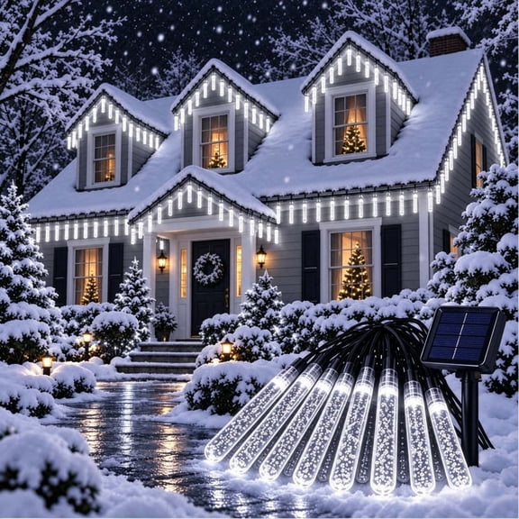 20 LED Solar Icicle Lights String Outdoor Waterproof Crystal Ice Cone Twinkling Hanging String Lights Christmas Home Garden Decor 16.4 ft