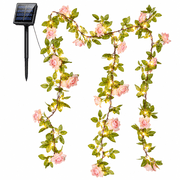Rirool 16.4ft Solar Rose Vine String Lights, 50 LED Warm White Champagne Flower Lights, 8 Modes Outdoor Garden Decor