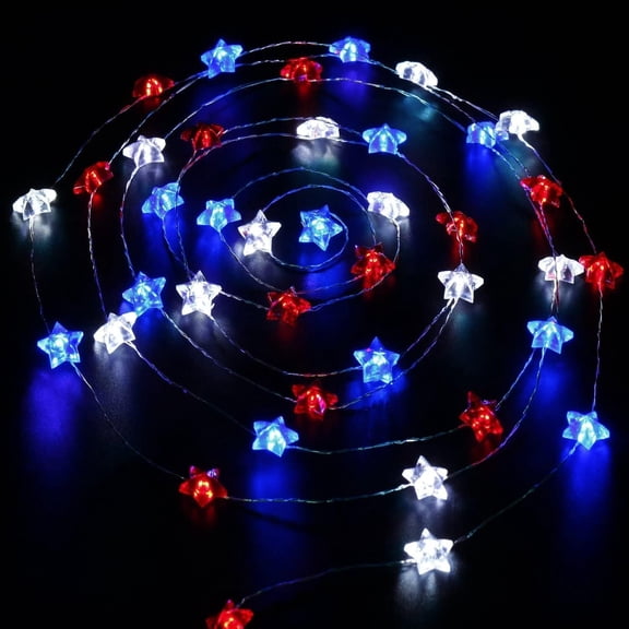20 LED Stars String Lights with Red White Blue Lights 9.8ft Battery Operated LED Fairy Lights for Wedding Festival Party Decoration