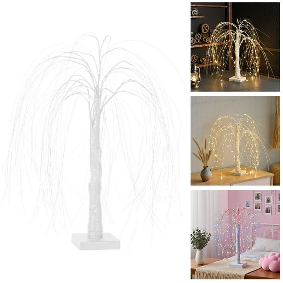 20" LED Weeping Willow Tree with Warm White Lights - Battery/USB Operated Lighted Twig Tree for Indoor/Outdoor Wedding, Party, Garden & Home Decor
