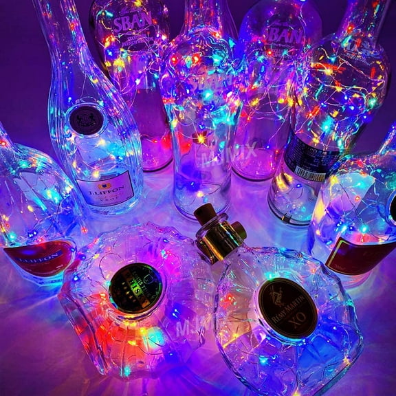 20 LEDS Wine Bottle Lights with Cork, 6.7ft Silver Wire Cork Lights Battery Operated Fairy Mini String Lights for Liquor Bottles Crafts Party Wedding Halloween Christmas Decor,Colorful