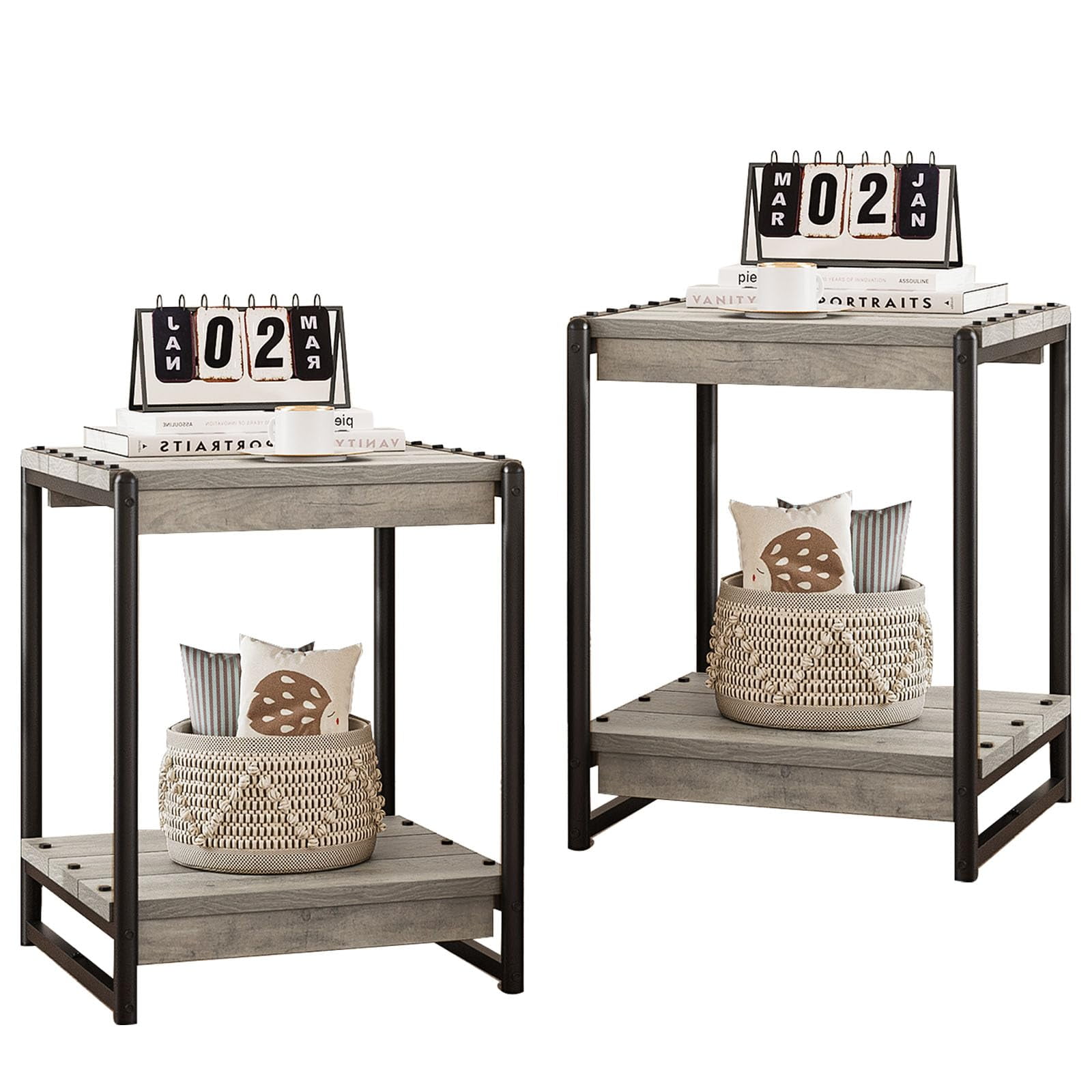 20'' Large End Table for Living Room, Farmhouse Night Stand Set of 2