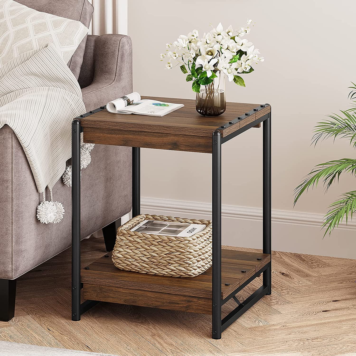 End Table With 2 Tier Shelf