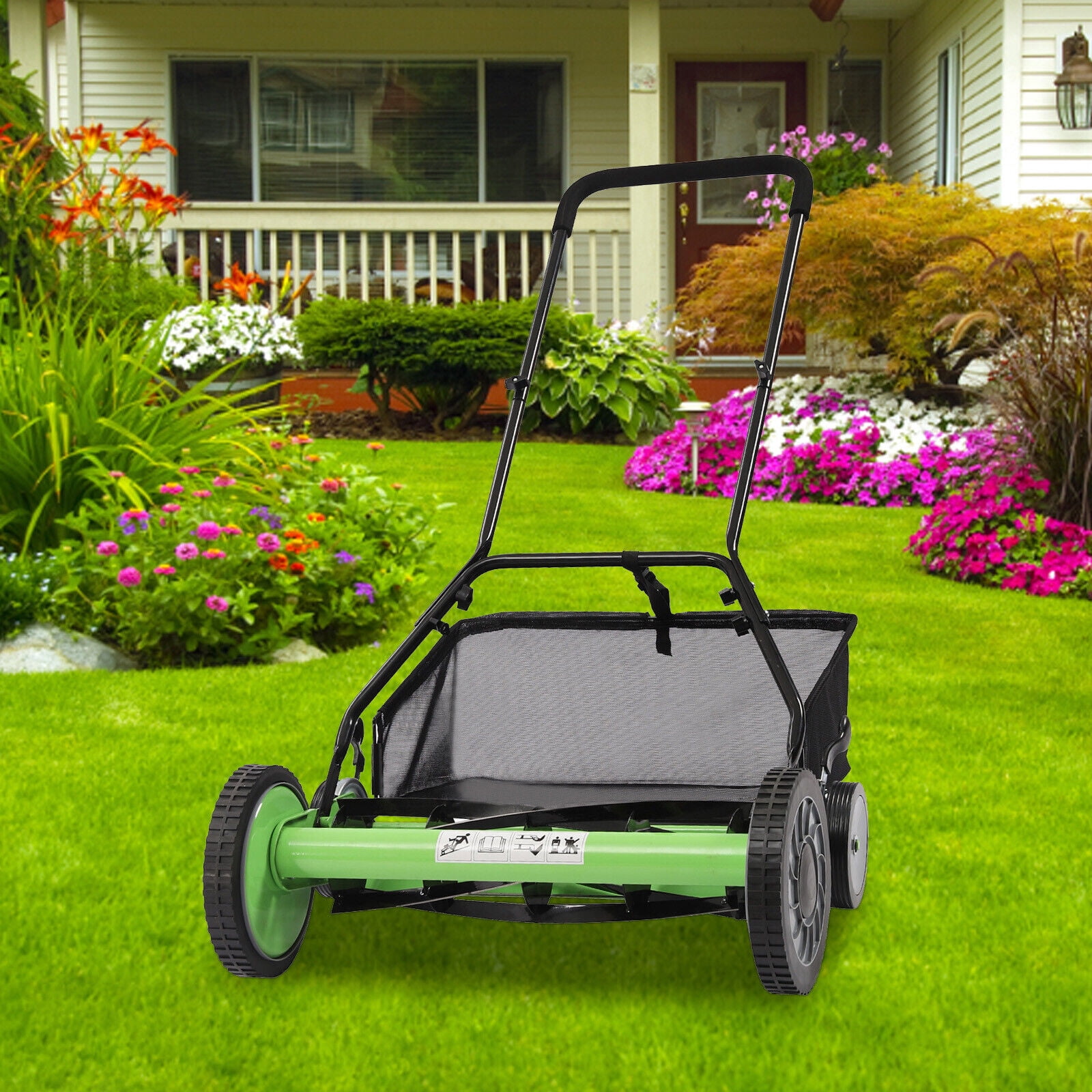 PEAKORA20" Lawn Mower Grass Cutter Machine with Collection BoxPush Reel Mower 5-Blade