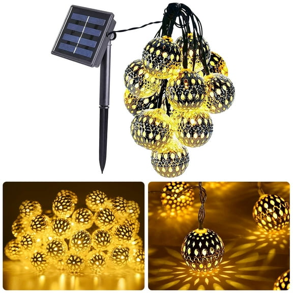 20 Led 16.5ft Solar Powered Moroccan Globe String Lights, Waterproof Decorative Orb Lantern, Outdoor Lighting for Garden, Yard, Patio, Party, Home, Christmas, Xmas Tree