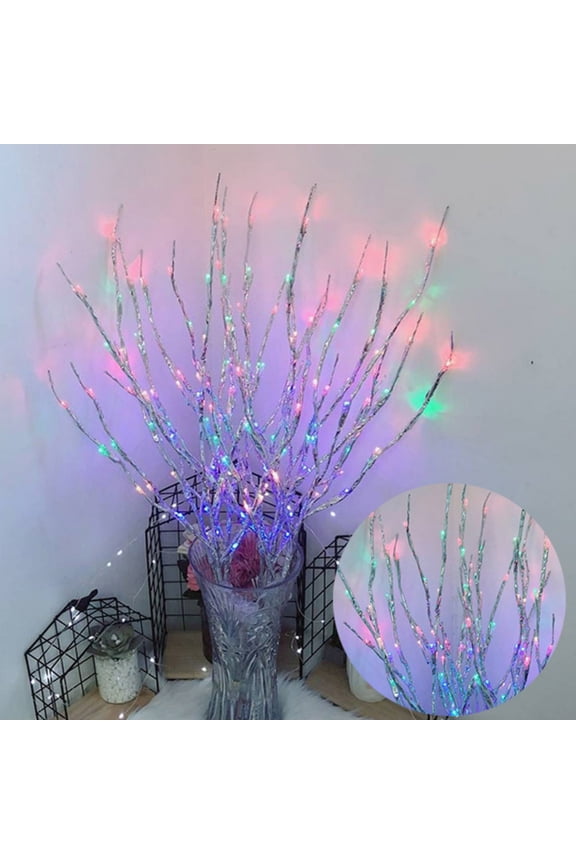 20 Led Simulation Tree Branches Light Battery Operated Lighted Branch Vase Filler Willow Tree Artificial Little Twig Power Brown for Indoor Romantic, Multicolor Light
