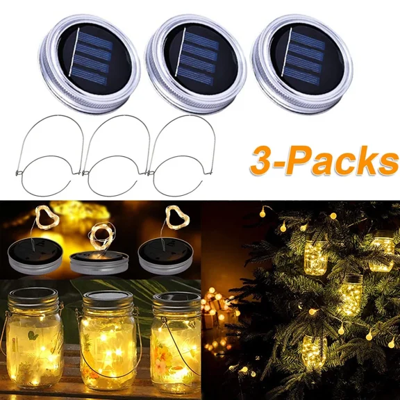20 Led Solar Mason Jar Lid Fairy Firefly String Light Garden Decor Christmas Us