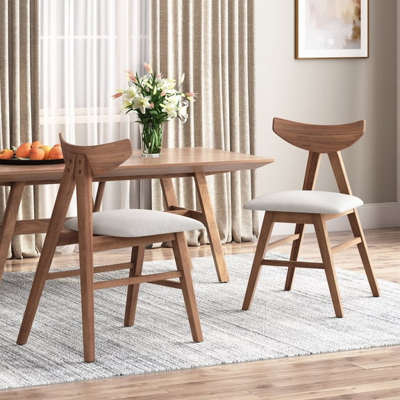 20" Light Beige Dining Chairs Set of 2, Mid-Century Modern Fabric Chairs with Rubberwood Legs (22"D x 30"H)
