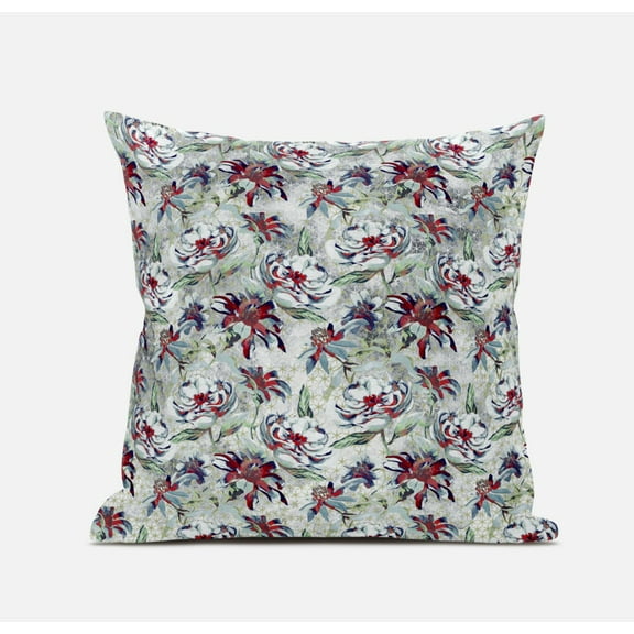 20" Light Green Magenta Roses Suede Throw Pillow