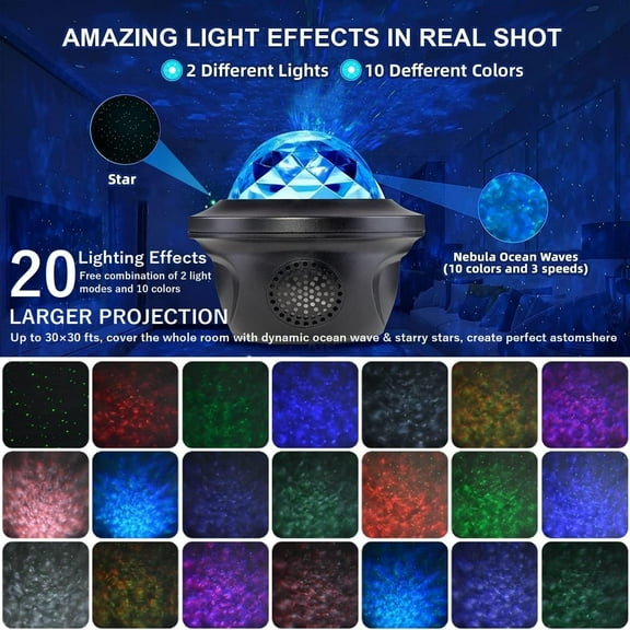 20 Lighting Effects Galaxy Projector, Large Projection Music Speaker, Remote Control Star Galaxy Light, Timer Night Light Projector for Kids Adults, Led Sky Light for Bedroom Gifts