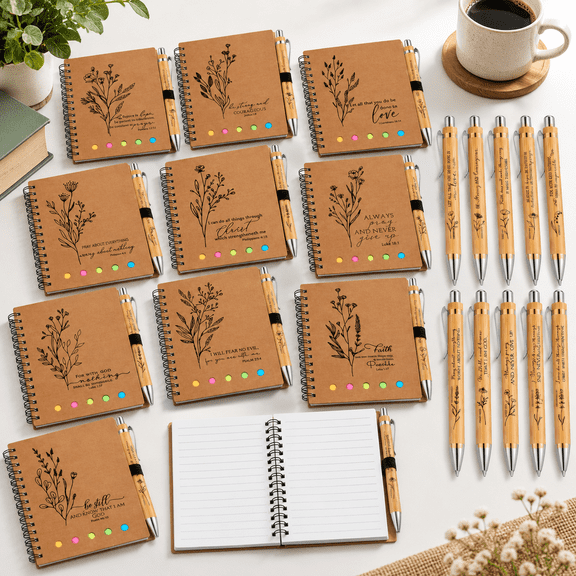 20-Line Page Style Bulk Notebook and Pen Gift Set, Floral Aesthetic Lined Journal Set