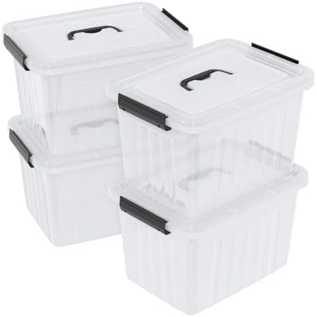 20 Liter Plastic Clear Storage Bins with Handles, Lidded Storage Boxes Set of 4$$Home Decor, Kitchen, & Other