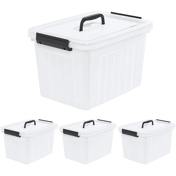 20 Liters Clear Storage Boxes with Lids and Handles, Plastic Containers Totes Set of 4