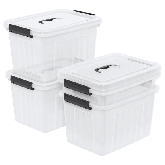 20 Liters Plastic Storage Box, Clear Lidded Boxes with Black Handles Set of 4
