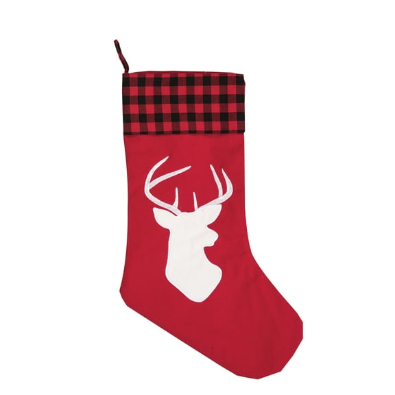 20" Lodge Deer Silhouette Buffalo Plaid Check Cuff Hanging Large Christmas Stocking