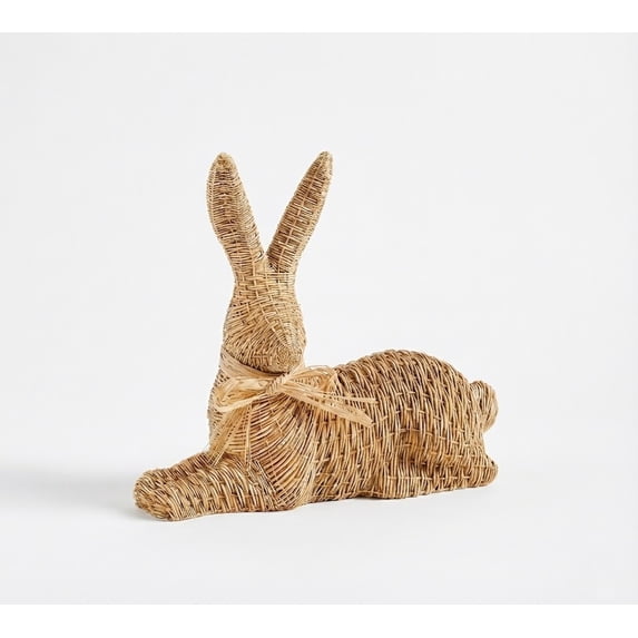20" Giant Rattan Easter Bunny Statue - Oversized Natural Woven Rabbit for Cottagecore Garden & Farmhouse Porch Decor - Rustic Boho Wedding Centerpiece - Vintage Brown Spring Trend