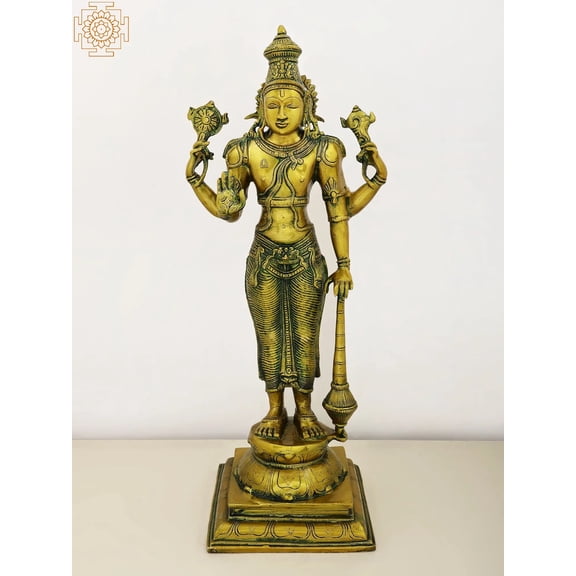 20 Inch Lord Vishnu Sustainer Universe Brass Statue - Handmade Sculpture